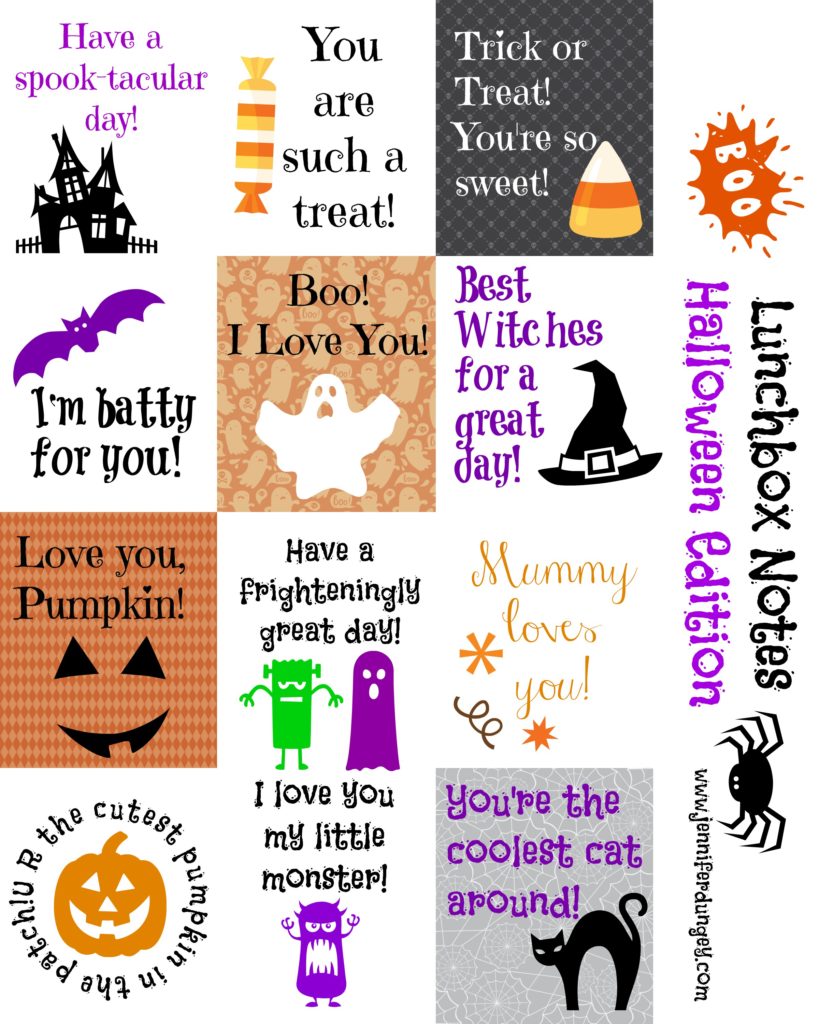 printable halloween lunch box notes